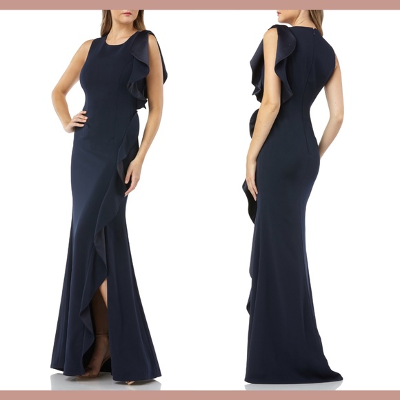 NEW Carmen Marc Valvo Infusion Cascade Ruffle Gown - Picture 1 of 12